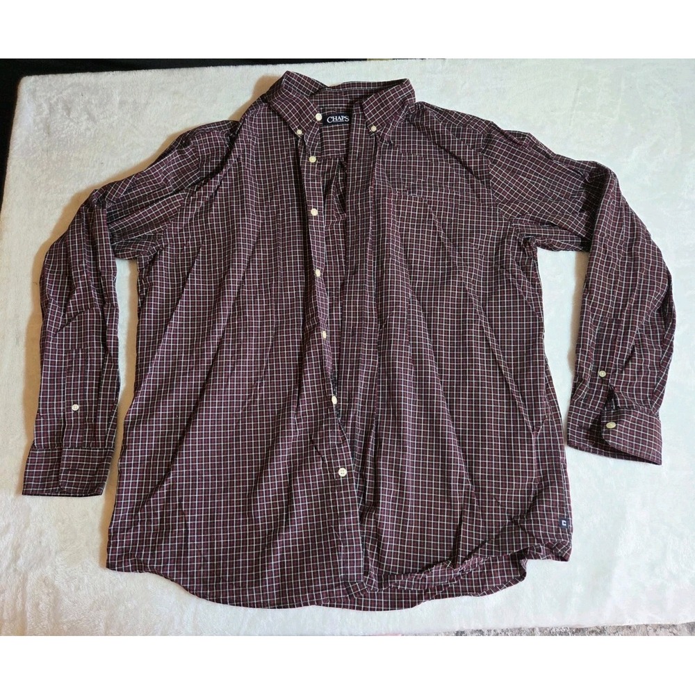 304M CHAPS Men's XXL Plaid Button Up Shirt Red Black White Long Sleeve